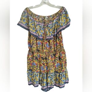 ​Cato Boho Floral Off-The-Shoulder Romper Yellow Size L Mustard Summer Festival